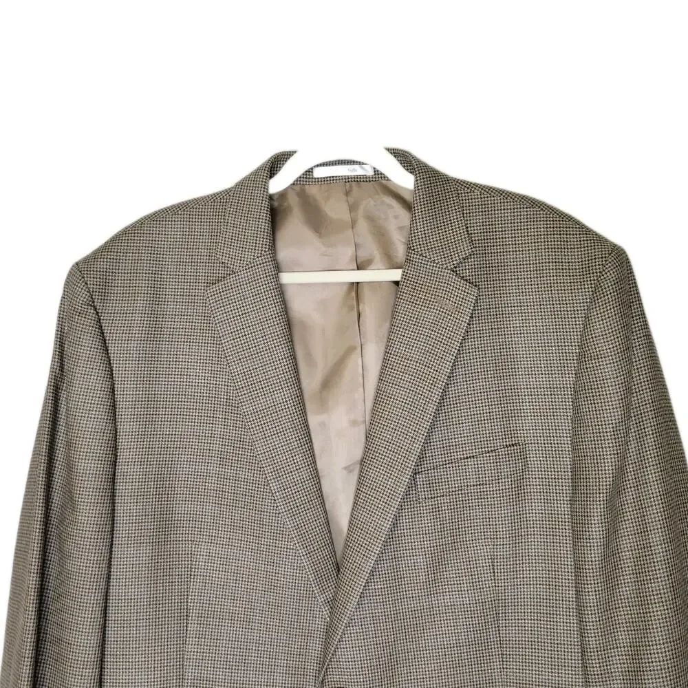 Ralph Lauren LRL Blazer Silk Wool Micro Houndstooth 50R Brown Academia Business